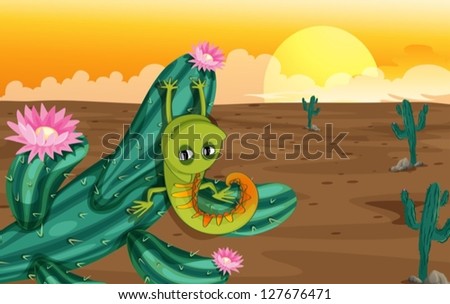Illustration of a cactus with lizard Royalty-Free Stock Photo #127676471