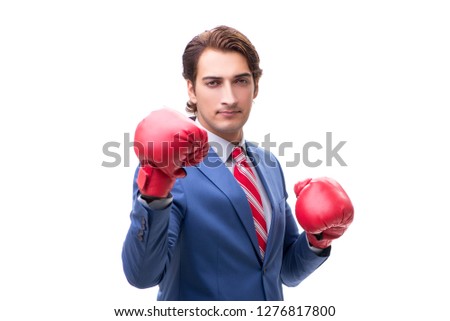 Elegant man with boxing gloves isolated on white 