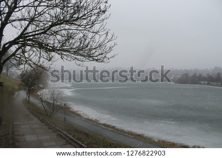 over view of a lake in denmark in holding during the winter season