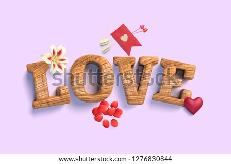 Love 3d collage,  Valentine's Day, Purple background