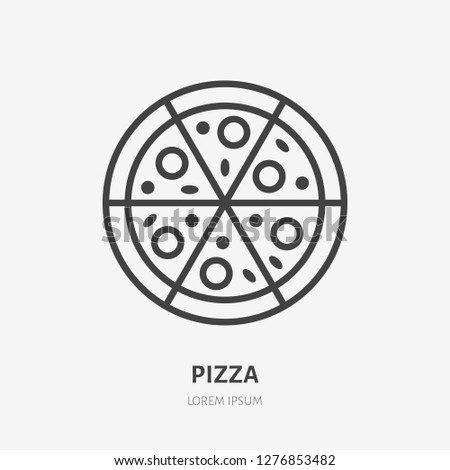 Pizza flat line icon. Vector thin sign of italian fast food cafe logo. Pizzeria illustration.
