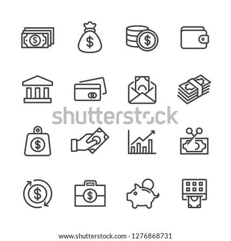 Money and finance related lines icon set vector images Royalty-Free Stock Photo #1276868731