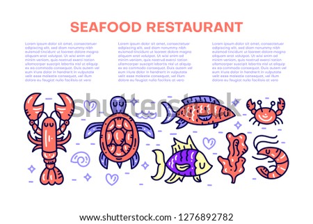 Seafood menu text template. Hand drawn vector illustration