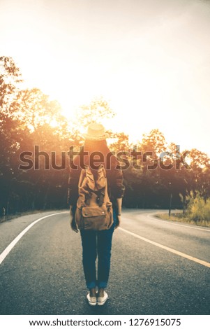 Travel of women in beautiful nature in tranquil scene.