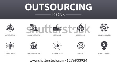 outsourcing simple concept icons set. Contains such icons as online interview, freelance, business process, outsource team and more, can be used for web, logo, UI/UX Royalty-Free Stock Photo #1276933924