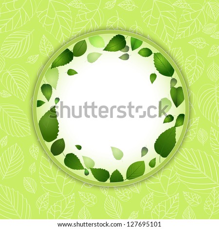 Spring Leaf Border on a Green Leaf Background