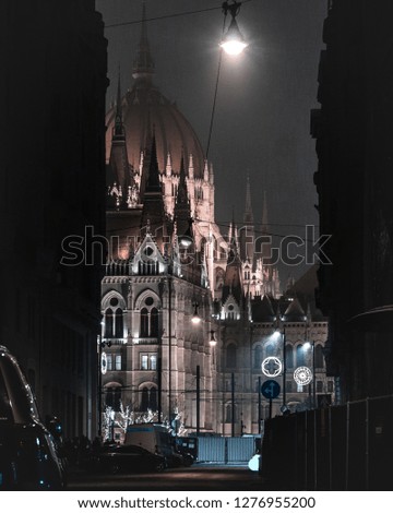 Hungarian Parlament on a foggy night
