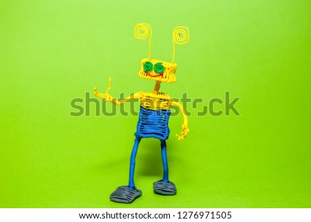 Boy son posing on a green background. Set of poses, movements and emotions. Handmade art.