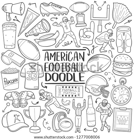 American Football Sport Traditional Doodle Icons Sketch Hand Made Design Vector 