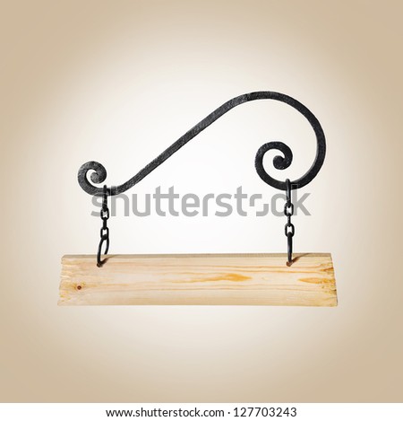 blank wooden sign hanging on a chain. isolated on white. with clipping path.