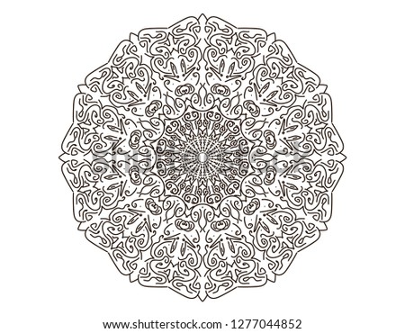 contour black mandala, patterned abstract flower, vector illustration on white background