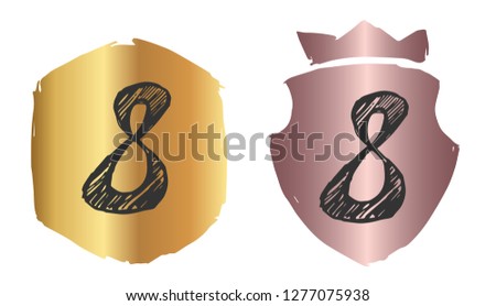 Vector Illustration of Number 8 for Women's Day with Rose Gold and Gold Banner or Background. Graphic Design for Logo and T-shirt. 