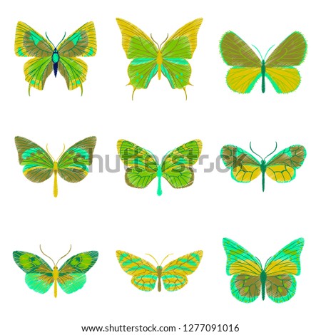 set of flat shading style icon butterfly