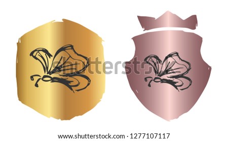 Vector Illustration of Butterfly with Rose Gold and Gold Banner or Background. Graphic Design for Logo and T-shirt. 