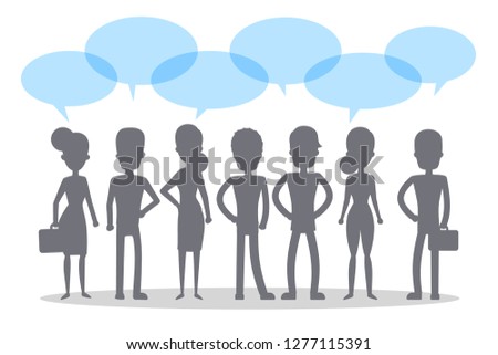 People talk using speech bubble. Group of business people speak and chatting. Communication with person. Isolated flat vector illustration