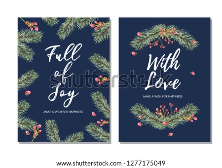 Vector Floral Christmas Invitations. Card Template, Ideal for greeting card - Vector