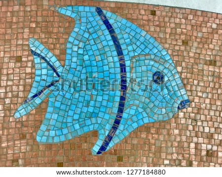 Colorful mosaic fish figurines contrast hues great awesome amazingly interesting varied backgrounds handmade.
