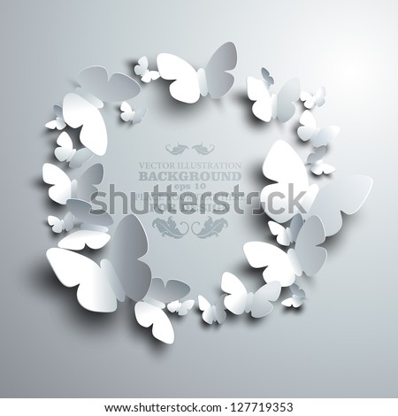  wreath made of white paper butterflies with free space for your text in the middle