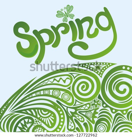 Spring floral pattern green background illustration