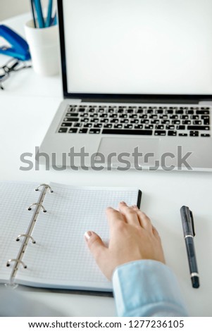 Woman at the laptop, workplace, business theme