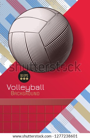 Vintage stencil art volley ball on dynamic colorful background template layout artwork