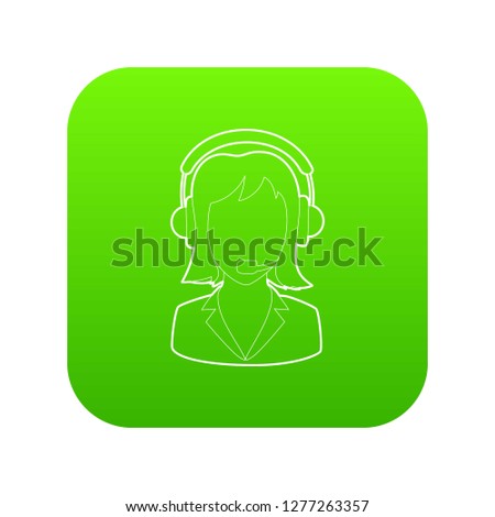 Woman operator icon green vector isolated on white background