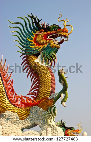 Dragon statue and natural blue sky background
