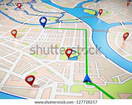 Street Map with GPS Icons. Navigation Royalty-Free Stock Photo #127728257