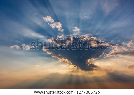 Beautiful skyscape dramatic clouds and sunrays