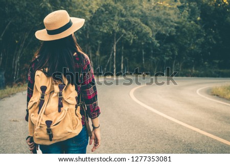 Travel of women in beautiful nature in tranquil scene.