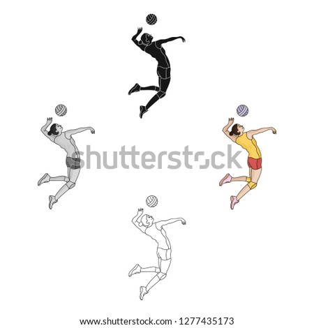 High athlete plays volleyball.The player throws the ball in.Olympic sports single icon in cartoon style vector symbol stock illustration.
