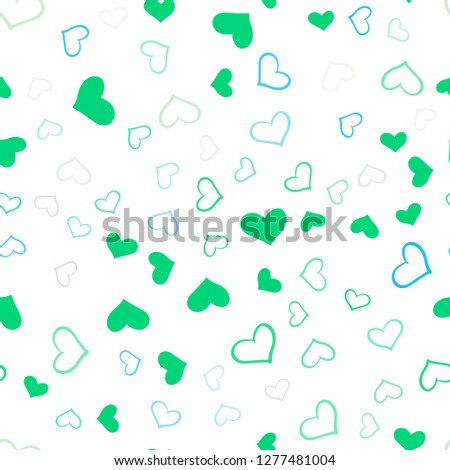 Light Blue, Green vector seamless background with hearts. Beautiful colored illustration with hearts in celebration style. Pattern for marriage gifts, congratulations.
