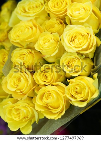 Fresh yellow roses bouquet flower background           