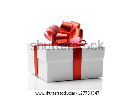 Gift white box on white background Royalty-Free Stock Photo #127753547