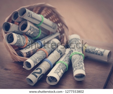 Rolled US Dollars symbolized as food product