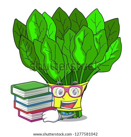 Student with book vegetables spinach isolated on the mascot