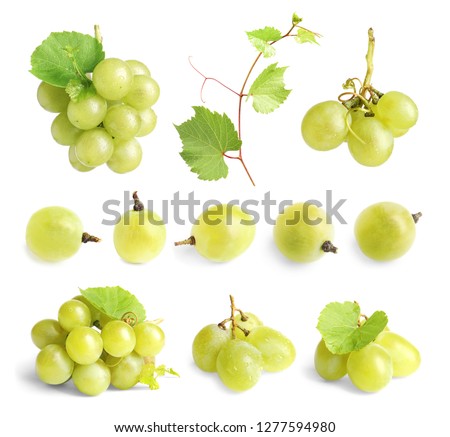 Set with fresh grapes on white background Royalty-Free Stock Photo #1277594980