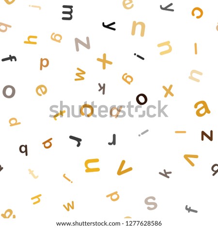 Dark Orange vector seamless backdrop with english symbols. Shining illustration with ABC symbols on abstract template. Texture for window blinds, curtains.