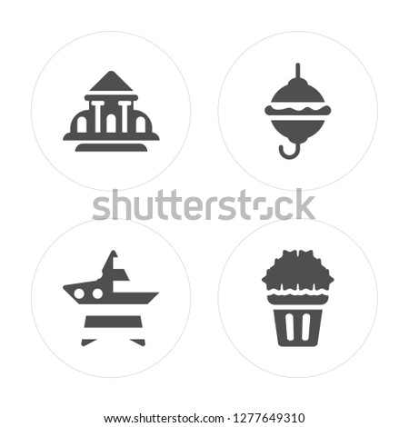 4 White house, United states, Burger, Popcorn modern icons on round shapes, vector illustration, eps10, trendy icon set.