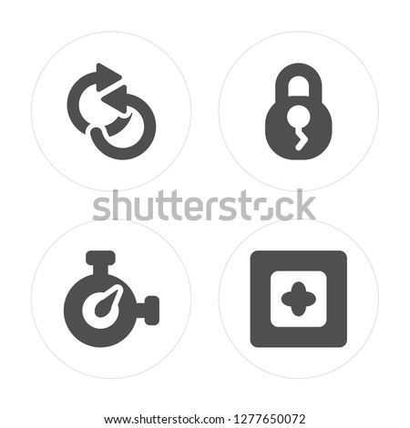 4 Repeat, Stopwatch, Padlock, Focus modern icons on round shapes, vector illustration, eps10, trendy icon set.