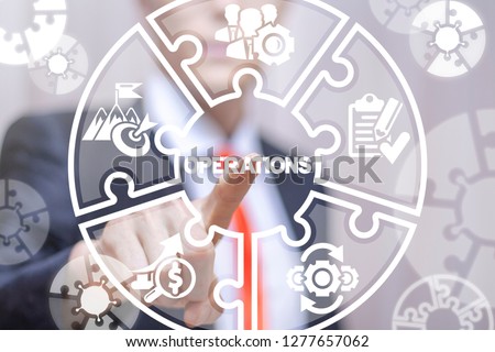 Operations business success work concept. Businessmen clicks a operations word button on a virtual puzzle screen. Royalty-Free Stock Photo #1277657062