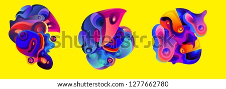 Abstract liquid shape. Fluid design. Isolated gradient waves with geometric lines, dots. Vector illustration. - Vector