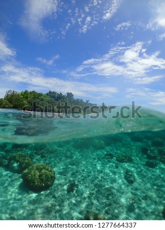 Snorkelling at Little Pigeon island , also known as Credner island . This is located 30 minutes away from Kokopo Town and 1 hour away from Rabaul Town  , Papau New Guinea  Royalty-Free Stock Photo #1277664337