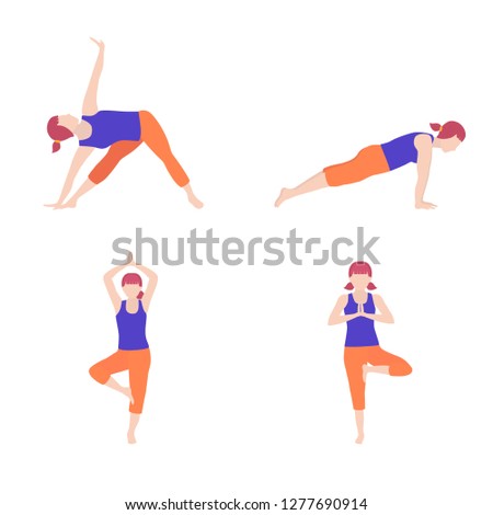 Vector illustration of woman doing yoga pose, set can use for poster design, banner. The concept of Healthy lifestyle. icon for yoga center. 