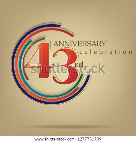 43rd Anniversary colorful with brown background, for greeting cards