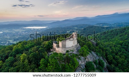 Chojnik castle aerial view
 Royalty-Free Stock Photo #1277755009