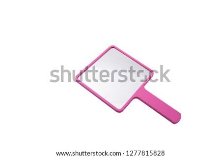 Pink mirror isolated on white background.