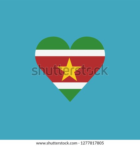 Suriname flag icon in a heart shape in flat design. Independence day or National day holiday concept.