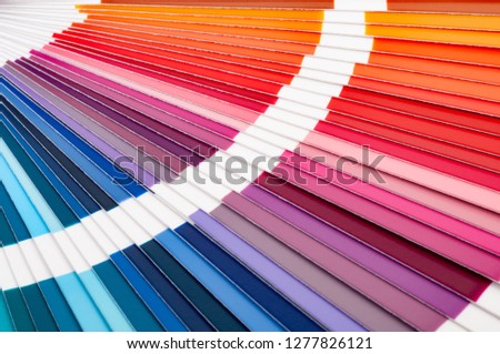 Color palette, guide of paint samples, close-up of colored catalog