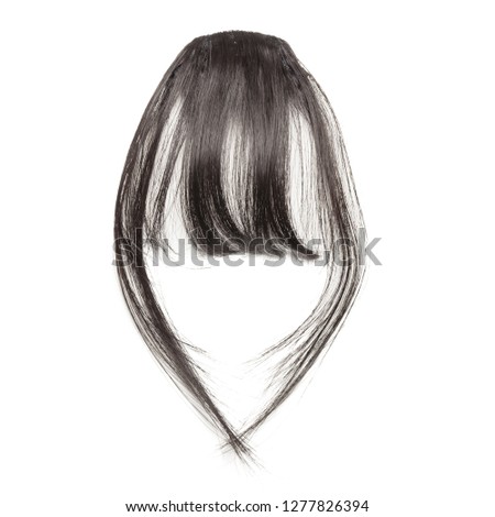Clip in straight dark brown synthetic  fringe hair extensions Royalty-Free Stock Photo #1277826394